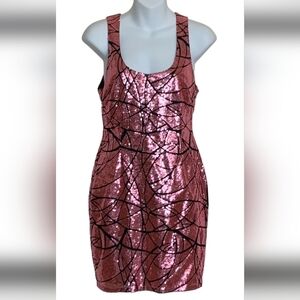 2B Bebe gunmetal pink metallic sequin sleeveless dress NWOT Size L